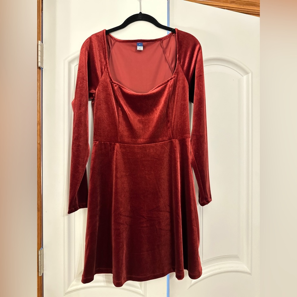 Red velvet square neck old navy dress